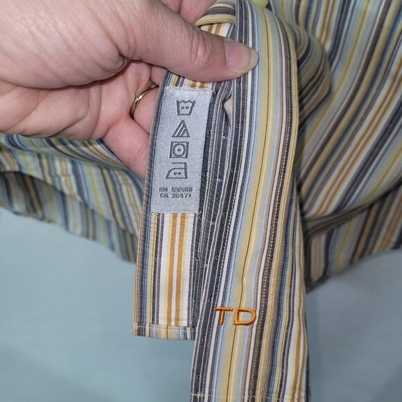 Thomas Dean Shirt Mens L Stripe Flip Cuff Long Sleeve Dress Office Business - Picture 6 of 12
